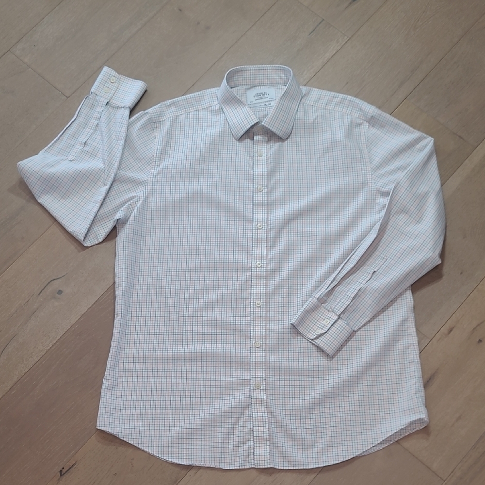 Charles Tyrwhitt Shirt Men's sz 18/37 Multicolored Plaid Non Iron Slim Fit Shirt